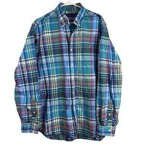 Ralph Lauren Mens XLT Plaid Button Down Shirt Blue Green LS Flesh Pony Logo